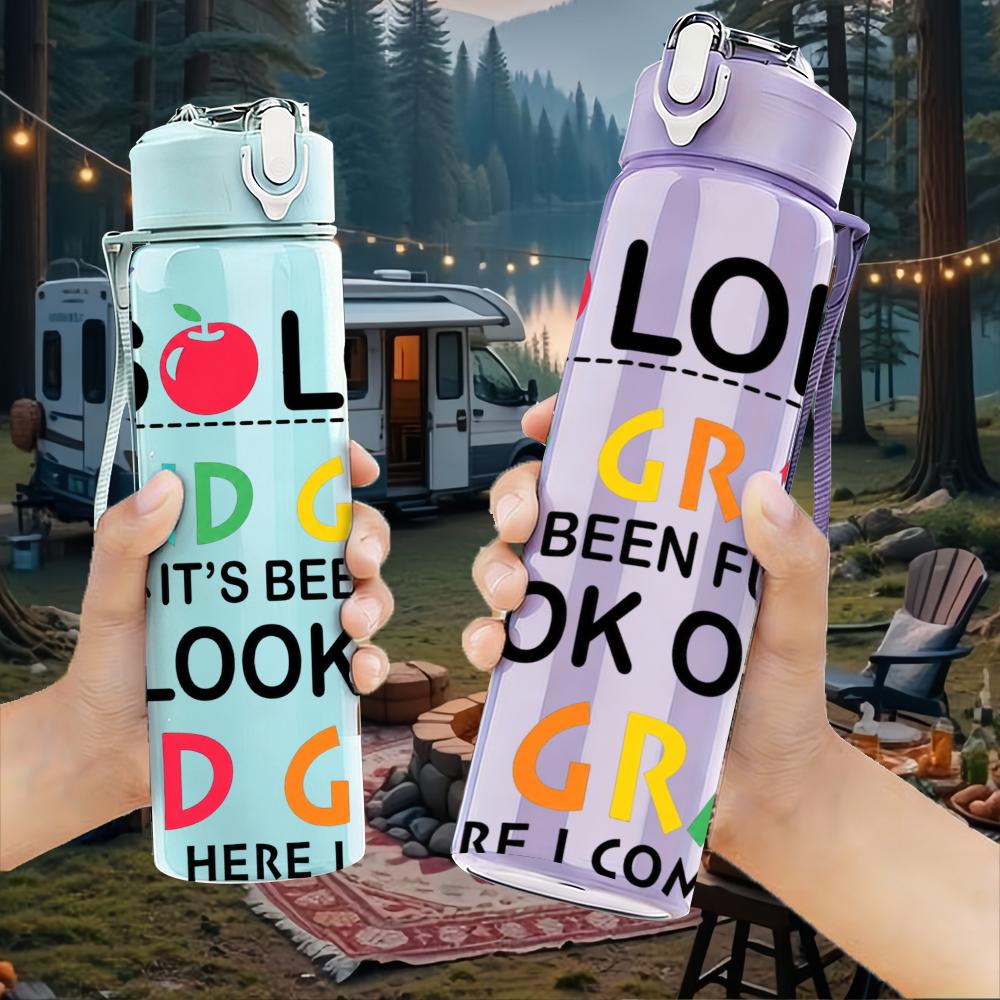 1PC 2nd 3rd Grade Transition Lettering 750ml Color Plastic Water Bottle Leakproof Flip Straw Lid For Sports Office Home Use