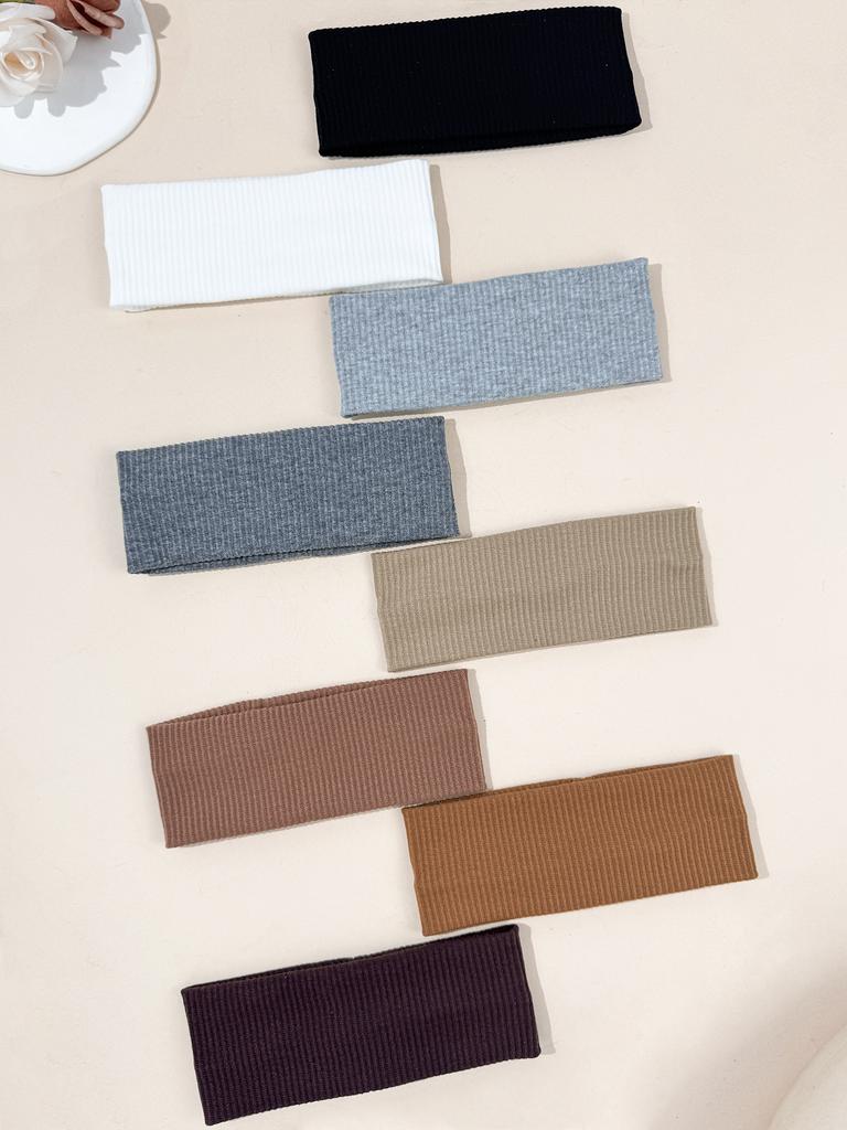8pcs Solid Color Daily Versatile Breathable Sweat Absorbing Women's Headband, Fitness Yoga Headband