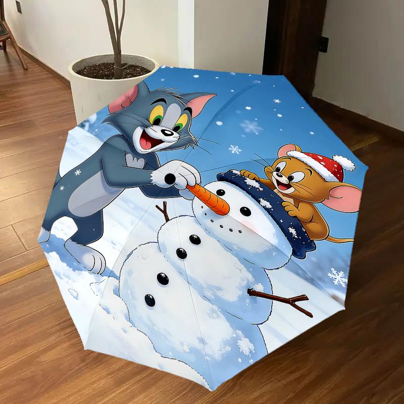 1PC Tom and Jerry Snowman Umbrella-8-Rib Reinforced, Automatic Open, Lightweight & Durable, Cute Fashion Accessory for Outdoor, D2683