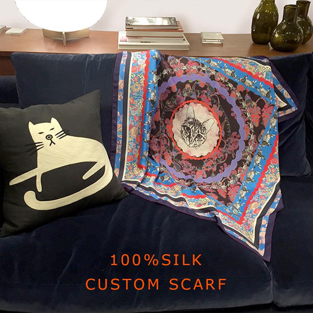 Minimum Moq Design Natural Mulberry Silk Scarf Custom Printing Square 100% Pure Silk Scarf Scarves for Luxury