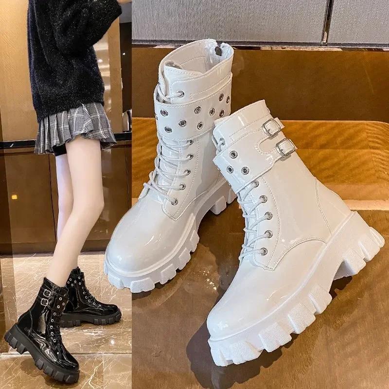 Women's Snow Boots 2025 New Style Zipper Strap Thick Sole European American Export Motorcycle Leather Boots