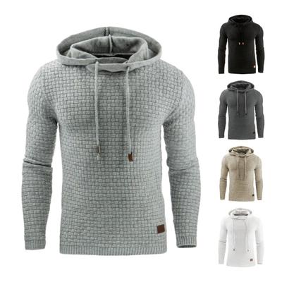 Men Fall Winter Hoodie Solid Color Drawstring Long Sleeves Applique Hooded Slim Fit