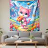 "Pink Kitty In Flower Paradise" Patterned Tapestry Decorative Wall Hanging, Home Bedroom Living Room Decor