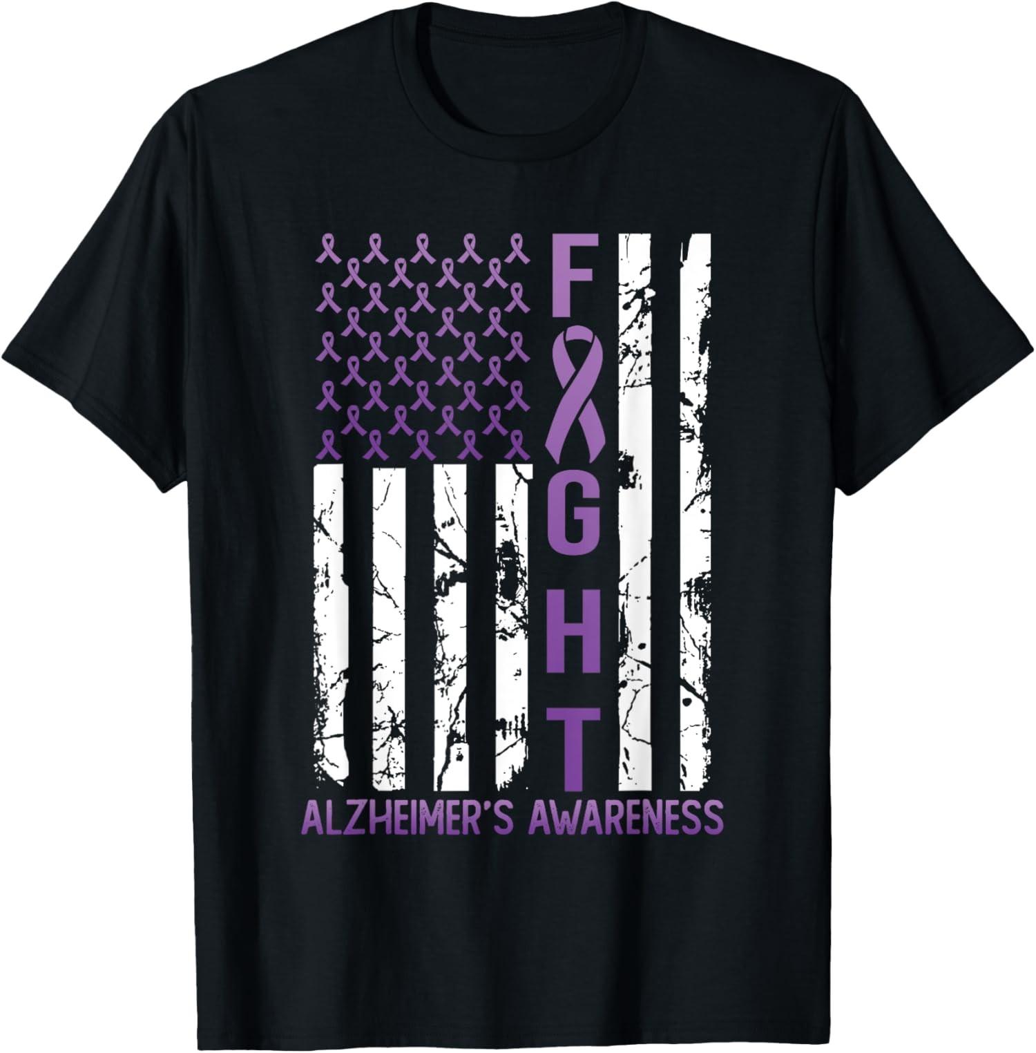 Alzheimers Awareness USA Flag Ribbon Purple Month Unisex T-Shirt S разноцветный