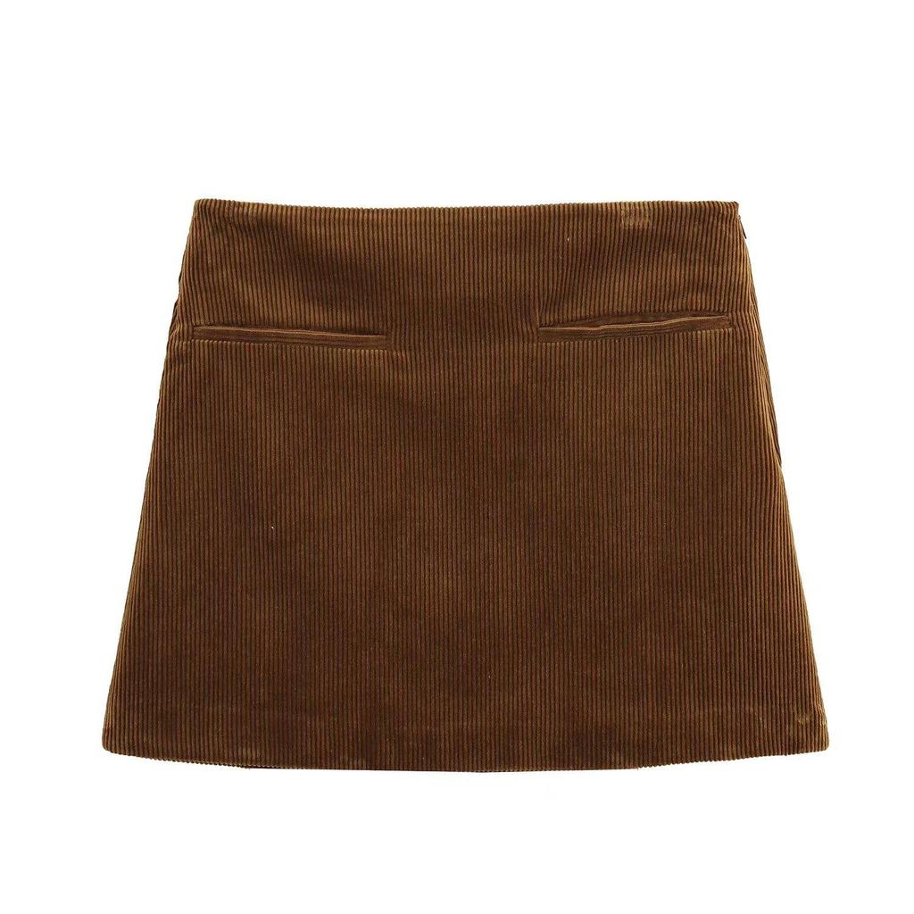 2024 Winter Women's European-American Style Corduroy Mid-Waist Mini Skirt
