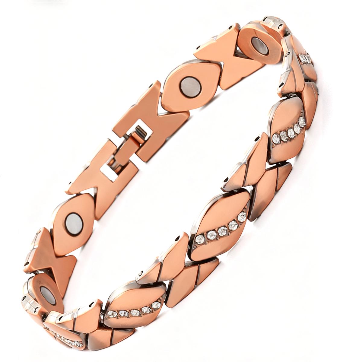 

Европейский и американский трансграничный браслет с магнитной застежкой, инкрустированный бриллиантами в виде листьев, античная красная медь, матовый, регулируемый.