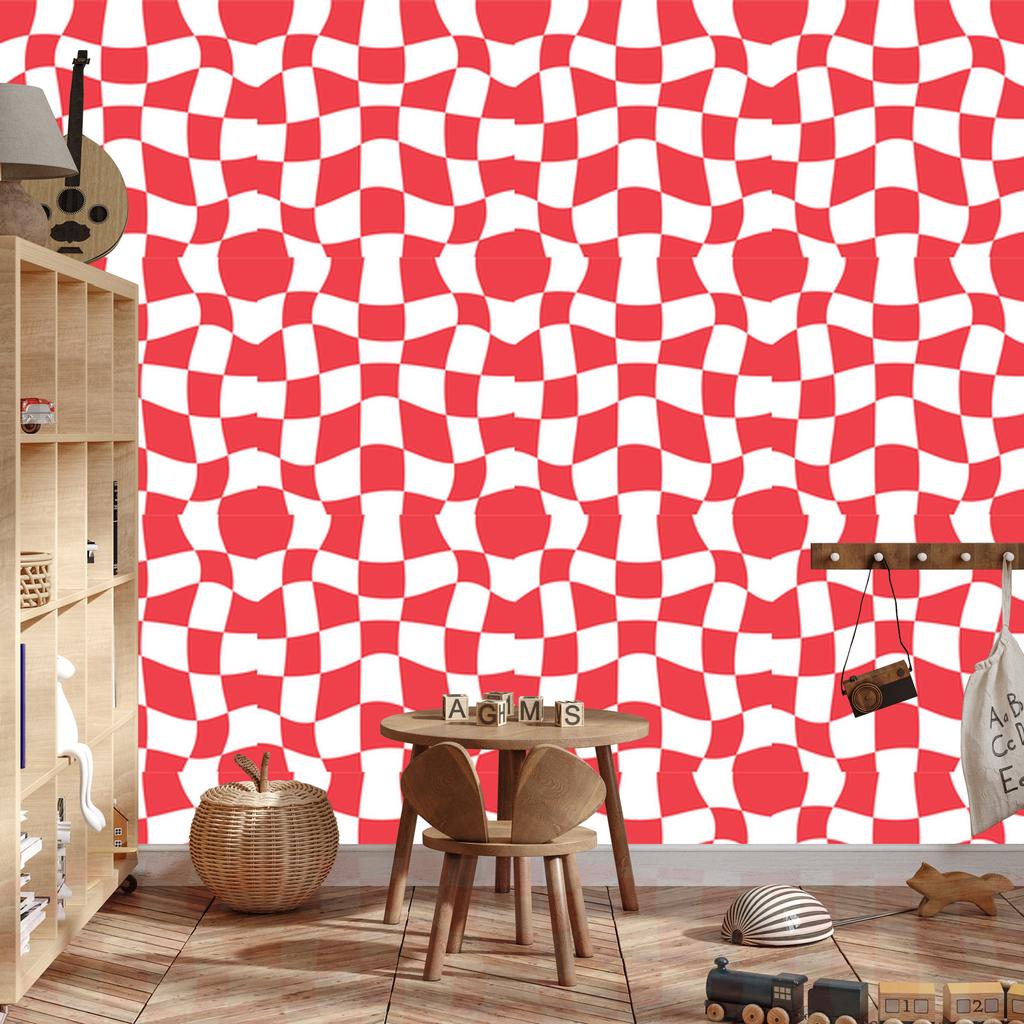 Wallpaper Casual Checkerboard White and Red 50x1000