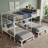 Metalen Stapelbed 140x200/90x200 cm Wit, Familie Stapelbed met 3 Slaapplaatsen, Open Planken, Schoenenrek en Ladder voor Gastenkamers en Jeugdkamers