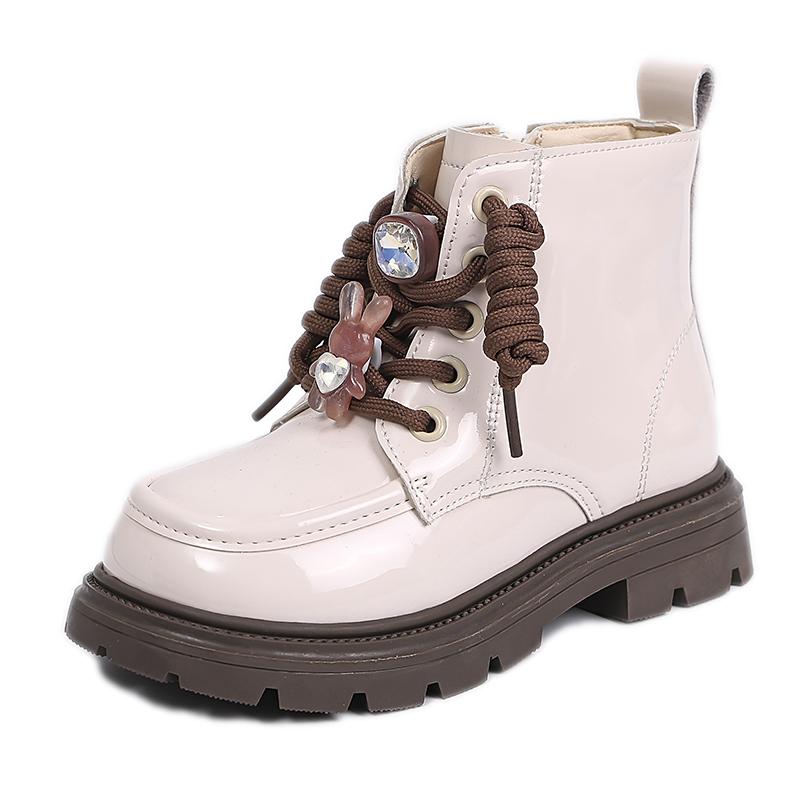 Luxury Girl Winter Boots Cute Rabbit Kids Fashion Princess Ankle Boots Thick Bottom Glossy PU Children Cotton Boots Side Zipper