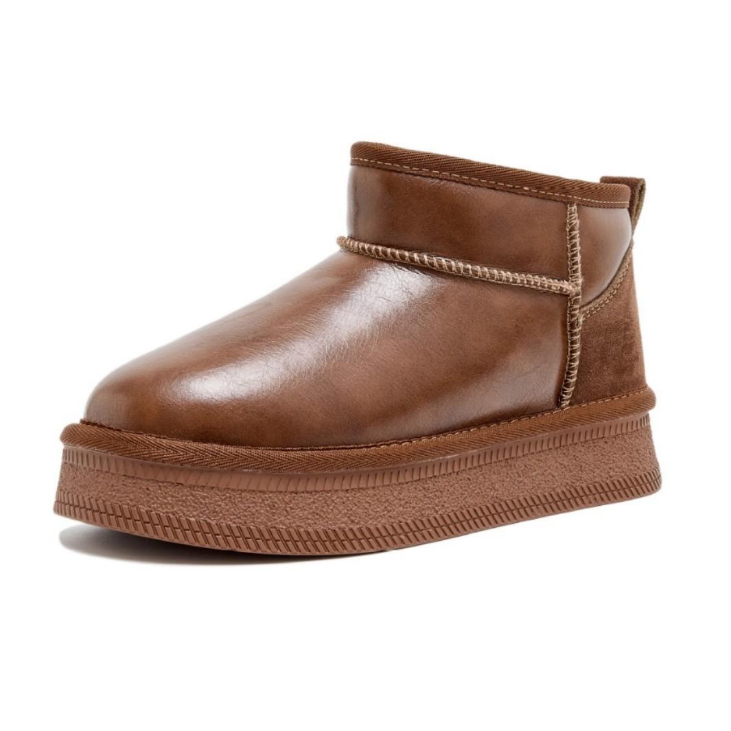 

Winter new leather wool waterproof snow boots thick-soled velvet snow cotton shoes fashionable non-slip short boots 40