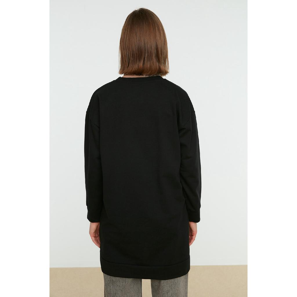 Orangefarbenes Basic-Strick-Sweatshirt mit Schlitz und Rundhalsausschnitt, Tctaw22tw0138