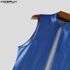 INCERUN Men Stand Collar Sleeveless PU Open Front Faux Leather Long Maxi Cardigan Coats