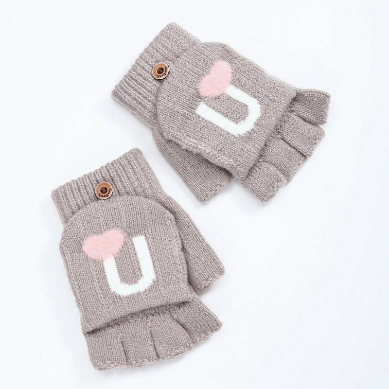 Botvotee Black Gloves Fingerless Gloves Women Winter Women Arm Warmers Knit Y2k Accessories Fashion Pink Love Cute Arm Sleeve