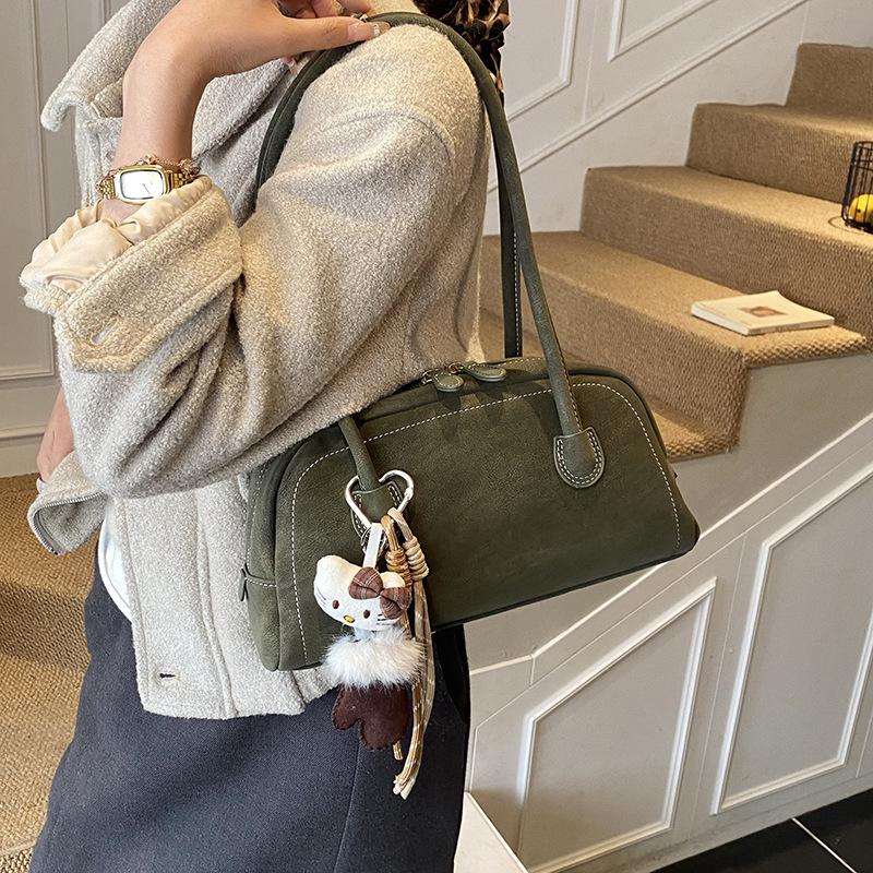 Vintage Suede Casual Bowling Shoulder Bag Women Korean Style Fashion Handle Bag Comfortable and Versatile Texture Storage Bags