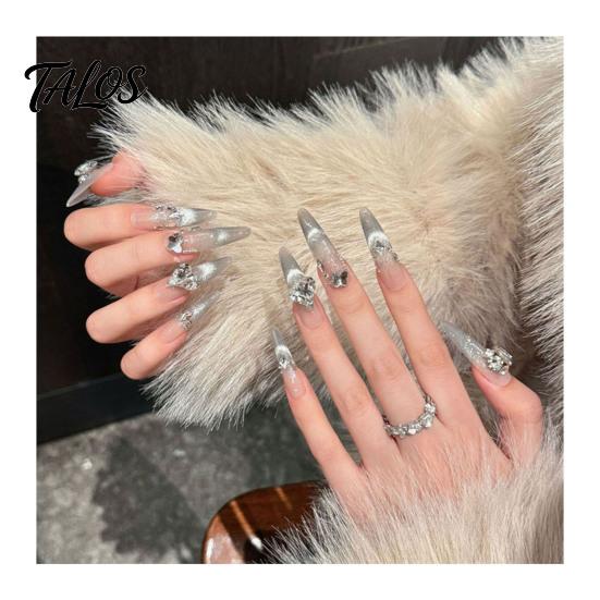 Unhas Postiças Gradiente Nude 10 Peças Press on Nails, Kit Completo Rosa Falso, Reutilizável Glitter Luxo Pedraria Cola para Nail Art com Pedrarias, Cobertura