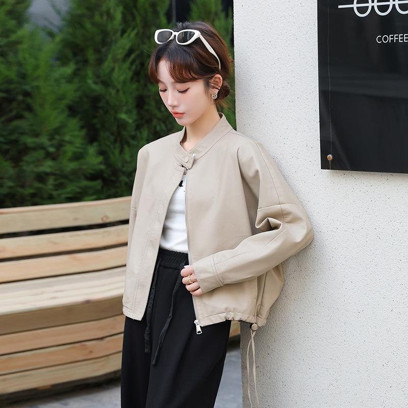 

Maillard женская кожаная куртка весна и осень новая короткая свободная повседневная ретро PU кожа мотоциклетная куртка топ 2XL бежевый