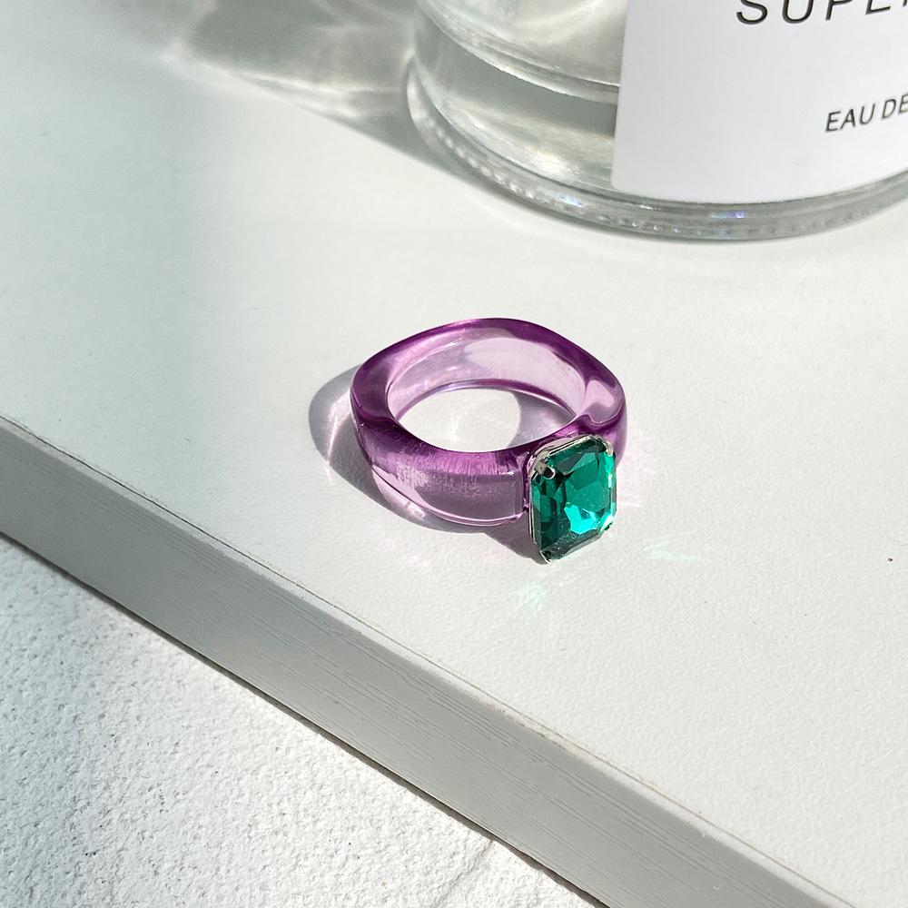 HI MAN Fashion Simple Inlaid Colorful Zircon Resin Ring Women Sweet Cute Birthday Party Commemorative Jewelry Gift