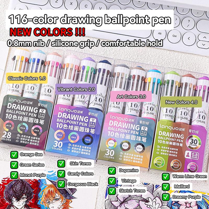 Languo 120/10 Colors Ballpoint Pen 0.8mm Soft Grip Press Multicolor Writing Pen for Art Drawing Marking Pen School Stationery