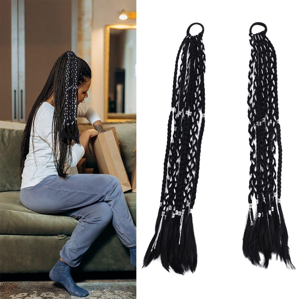 National Style Ponytail Braid Silver Twist Braid Wig Boxing Braids Wig Synthetic Braid  Ponytail
