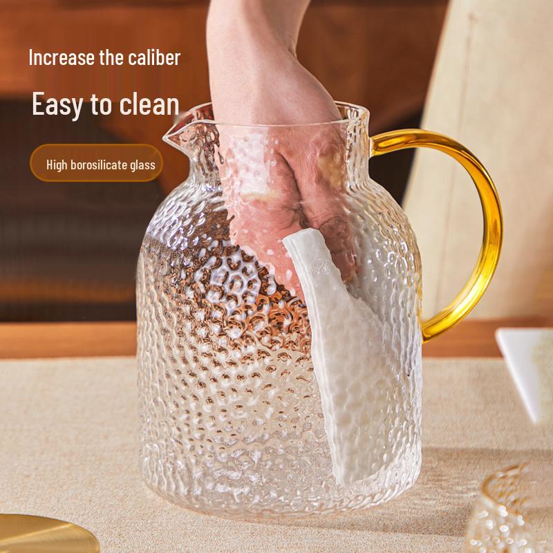 Large Capacity Glass Cold Water Kettle, High Temperature Resistant, Food Grade, with Cork Lid