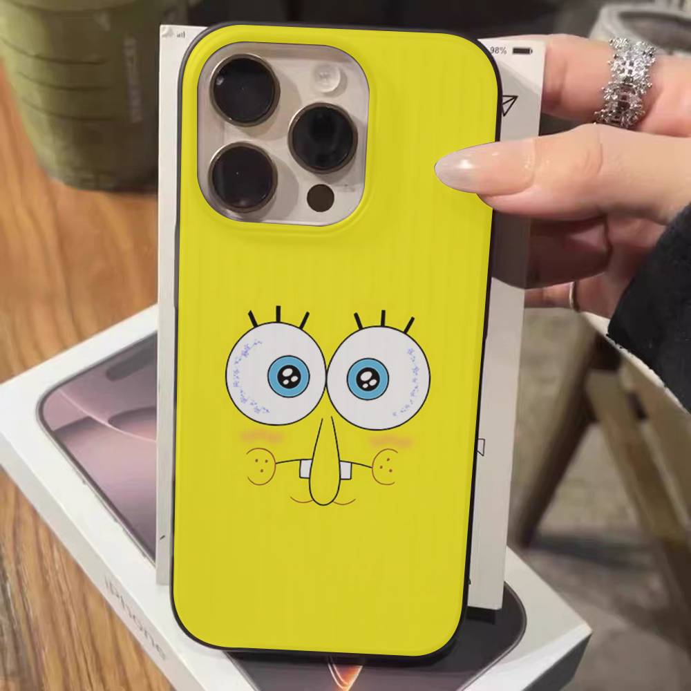 Cartoon S-SpongeBob S-SquarePants Phone Case For IPhone 17 16 15 14 13 12 11 Pro Max Plus Corrugated Bumper Back Cover Shell