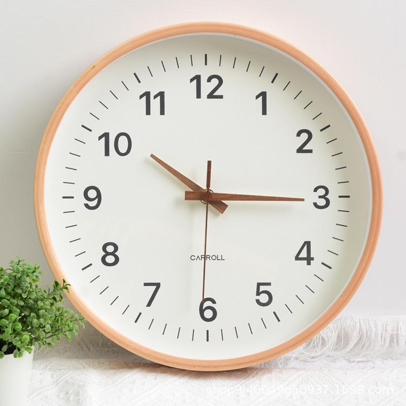 Japanese Silent Quartz Wall Clock - Modern Minimalist Solid Wood Design for Living Room