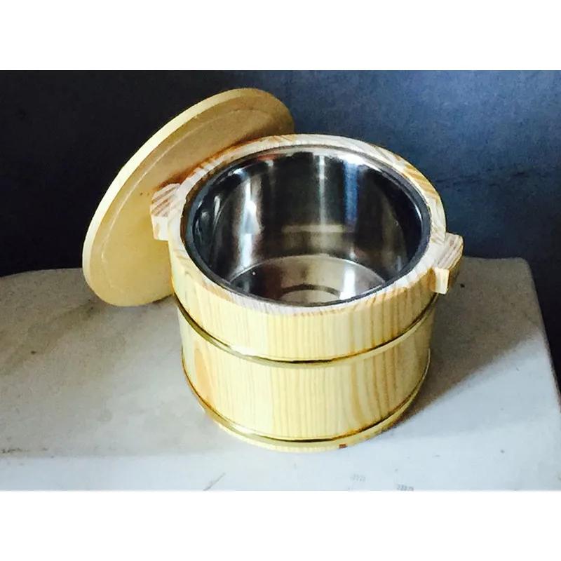

Wooden Barrels with Lid Rice Cooker Creative Insulated Stainless Steel Rice Bucket Chinese Japanese Restaurant Tableware