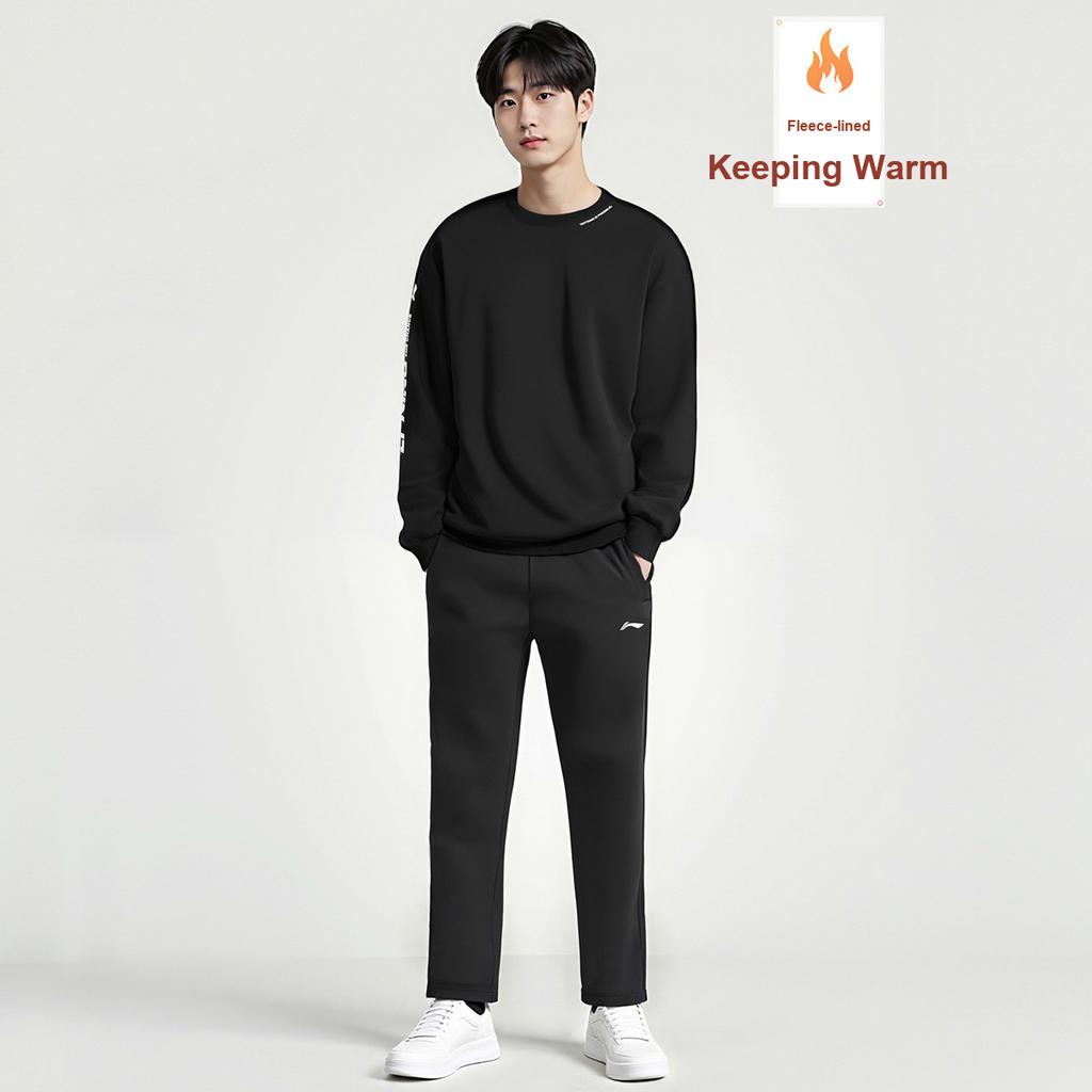 Li-Ning Versatile Round Neck Long Sleeve Comfortable Sweatpants Commuter Hoodie Set Men Sets AWDTB37-12+AKLUA75-5