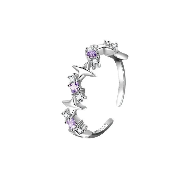 Purple Crystal Irregular Heart Ring for Women Korean Fashion Luxury Zircon Open Adjustable Y2K Style Exquisite Jewelry Accessory