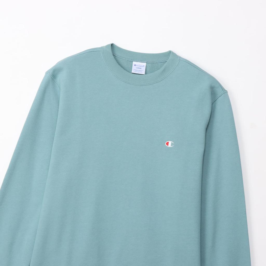 Champion Men's Long Sleeve Fleece Crew Neck Sweatshirt with Embroidered Logo, Blue Mist Mint (C3-W001Z)