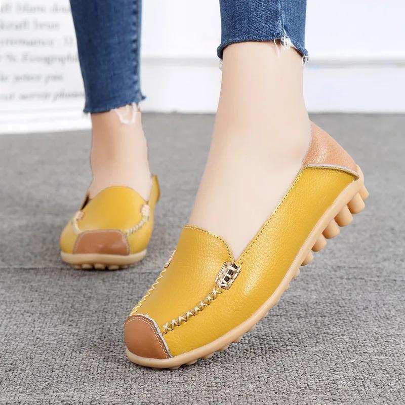 Women Shoes 2024 New Spring Summer Leather Waterproof Non-slip Cowhide Soft Sole Casual Loafers Mom Shoes Women Sneakers