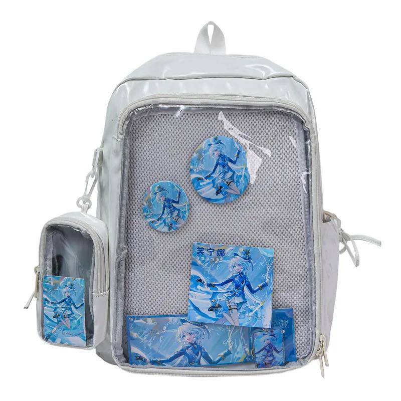 New Large Capacity PU Students DIY Anime Badge Ulzzang Ita Bags Y2K Aesthetic Women Backpacks Individuality Mochilas Para Mujer