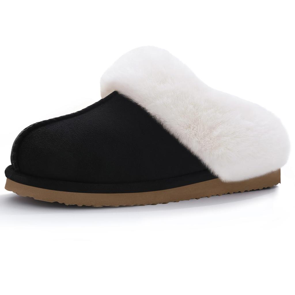 Fashion Crestar Women's Fuzzy House Slippers Winter Fluffy Memory Foam Suede Slippers with Faux Fur Collar Comfort Warm Indoor Slippers