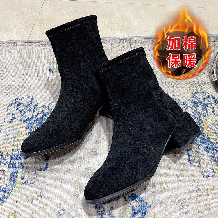 Autumn and winter new short boots women's British style square head fashion suede thick heel Martin boots velvet fashion boots