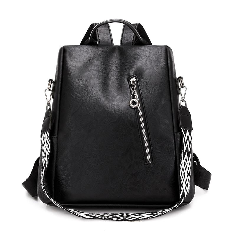 Stylish Leather Women Backpack Casual Travel School Bag with Front Zipper Pocket