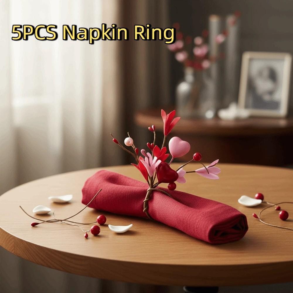 5PCS Artificial Flower Napkin Ring Elegant Romantic Design Napkin Holder Heart Symbol Napkin Buckle Valentine's Day