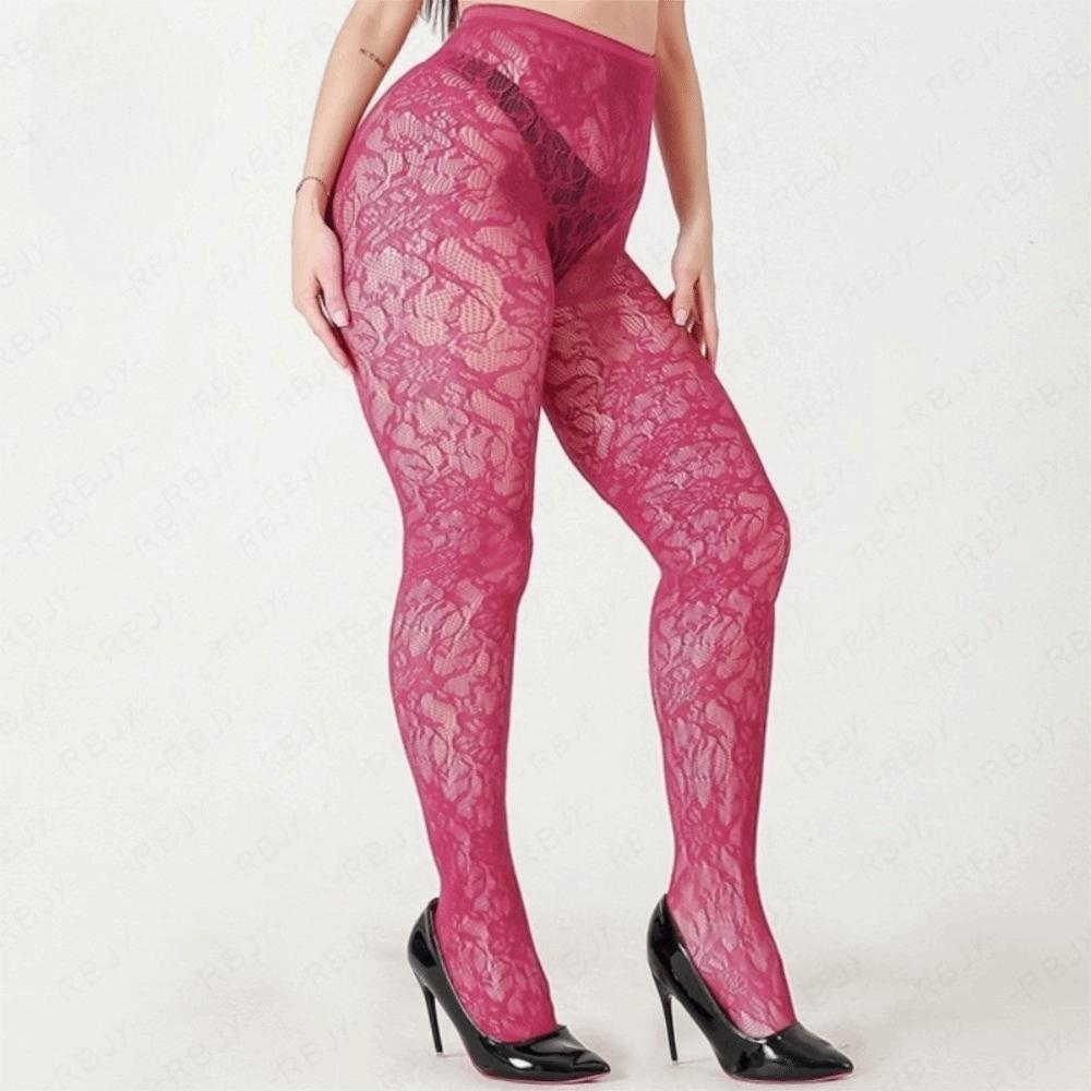 Plus Size Fishnet Stockings Jacquard Small Flowe Fashionable Fishnet Pantyhose Hollow Out Flower Pattern Lace Stockings