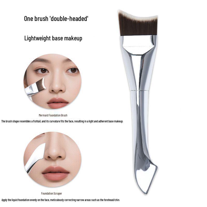 

Двусторонняя изогнутая кисть для тональной основы «Русалка» со скребком - Без разводов и не впитывающая