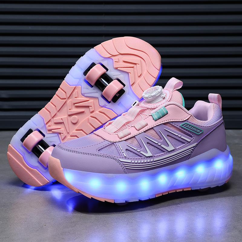 Black Technology Middle School Child Runaway Shoes Roller Skating Boy Classmate Double Wheel Burst Shoes Student Skates Girls Four Wheels with Lights