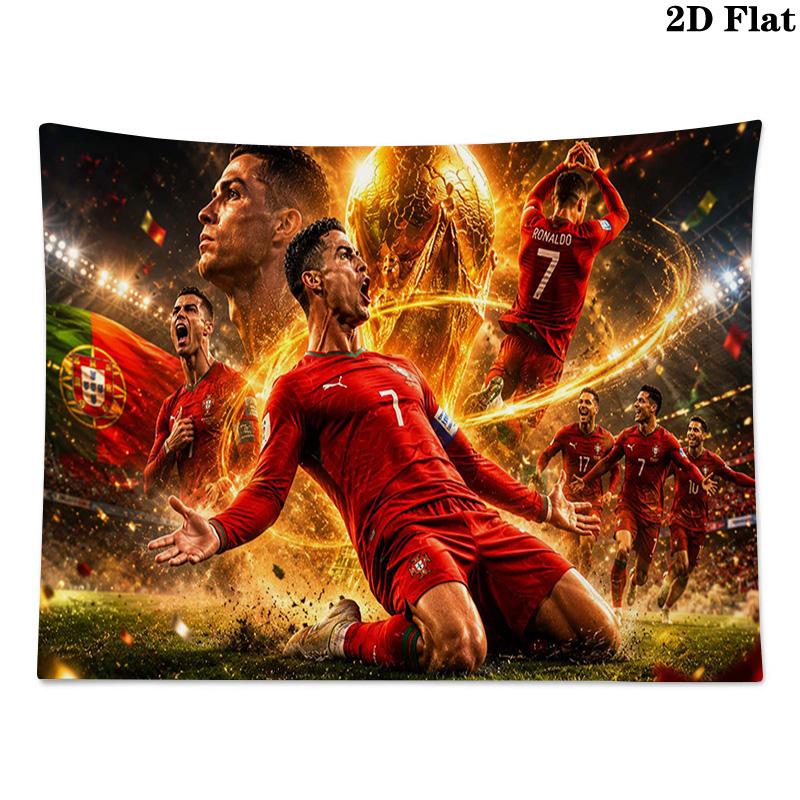 Cr7 Wandteppich Ästhetischer Wandbehang Bedruckter Stoffdecke Dekorative Wandteppiche für Schlafzimmer Wohnzimmer Heimdekoration 100cm x 150cm orange