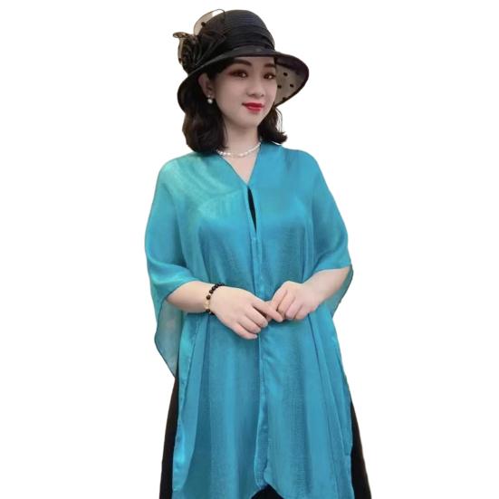 Summer Shawl V-Neck Buttons Placket Lightweight Sun Protection Versatile Beach Shawl Solid Color Vacation Sunscreen Shawl