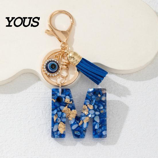 Blue Series Keychain Pendant Pendant, Initial Letter Charm Key Chain with Eyes Portable Organizer Tassel Design, A-Z Holder for Bags Backpacks