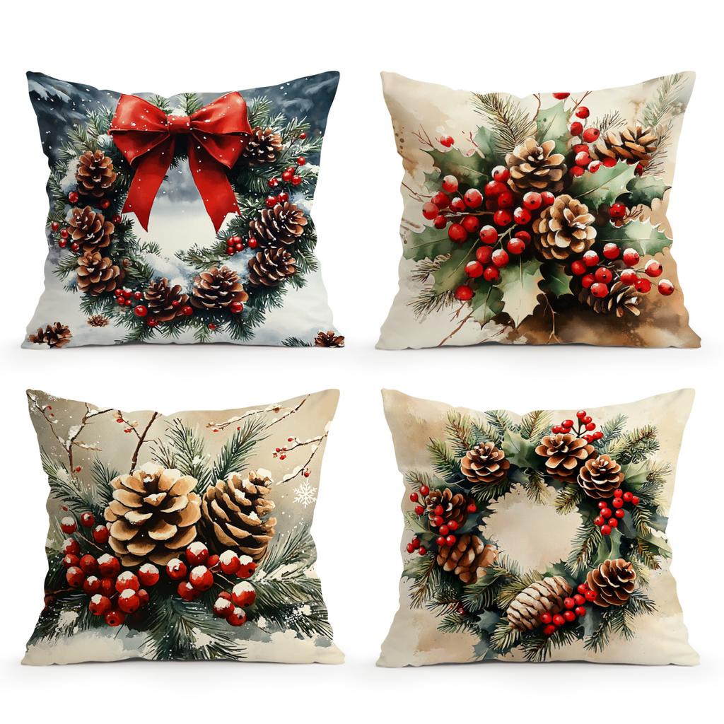 Christmas Pinecone Cushion Pillowcase Printed Polyester 45X45Cm Throw Pillowcover Decorative Sofa Cushion Pillowslip Home Decor