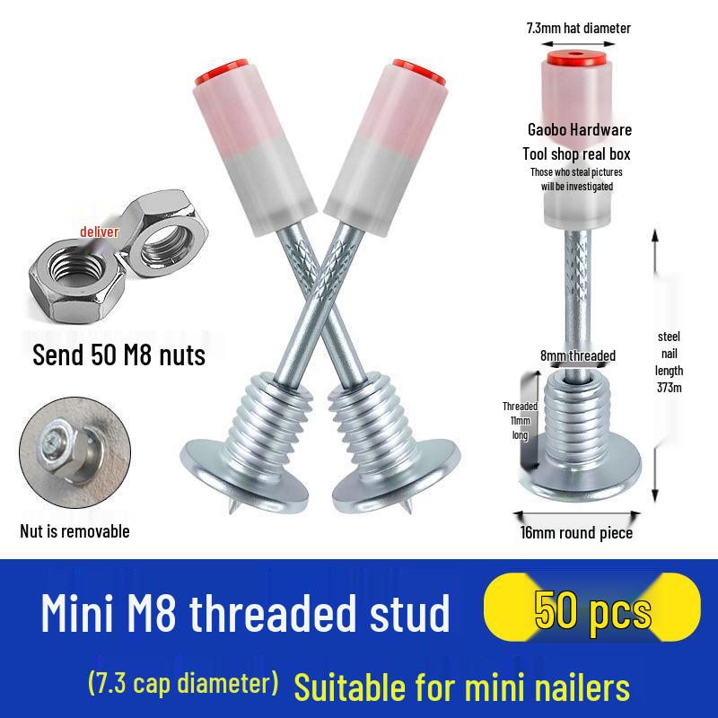 M8 Threaded Powder-Actuated Nail Gun with Removable Screw for Ceiling Lights