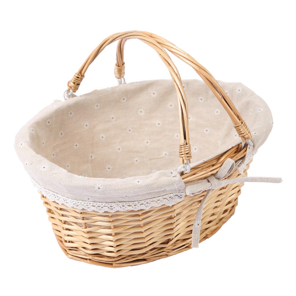 Weißer Rattan-Geflechtkorb Blumenkorb Ostergeschenk Mit Griff und Stoffeinsatz Obst Gemüse Brot Haushaltswaren Aufbewahrung
