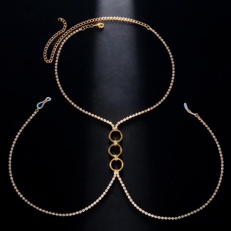 Breast Chain Choker Sexy Costume Metallic Jewelry Chain and Blingbling Strass Photo Props Jewelry Accessories for Women