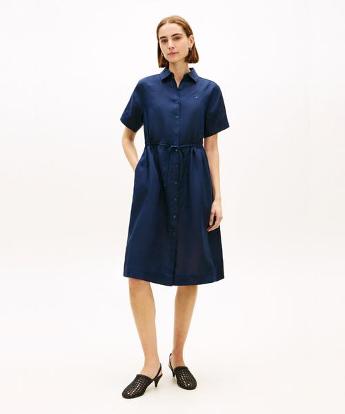 TOMMY HILFIGER Linen Shirt Collar Midi Dress