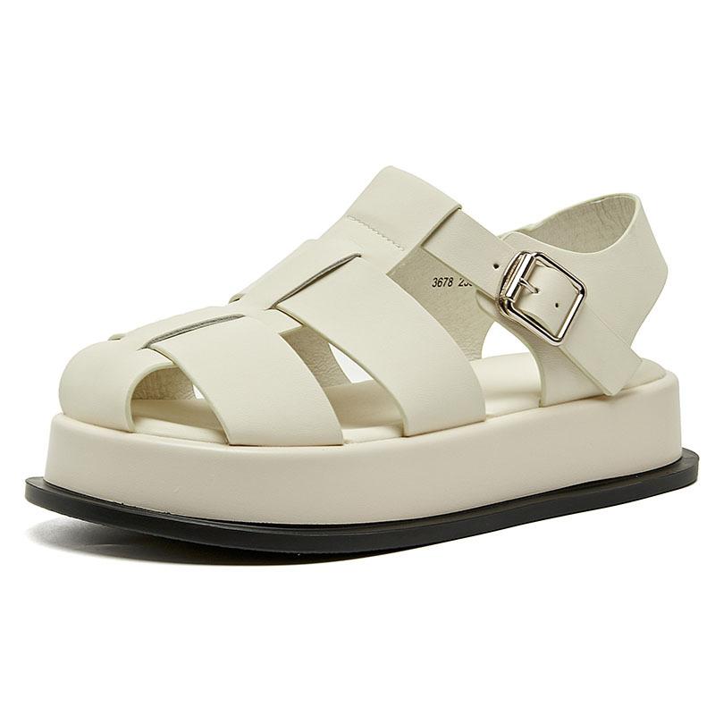 Summer New Women's Leather Bag Head Sandals Women's Casual Platform Pig Cage Shoes Woven Fashion Women