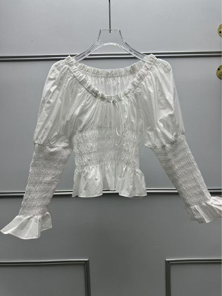 Elegant French Niche Spring Outfit: Puff Sleeve Drawstring Top & Skirt Set