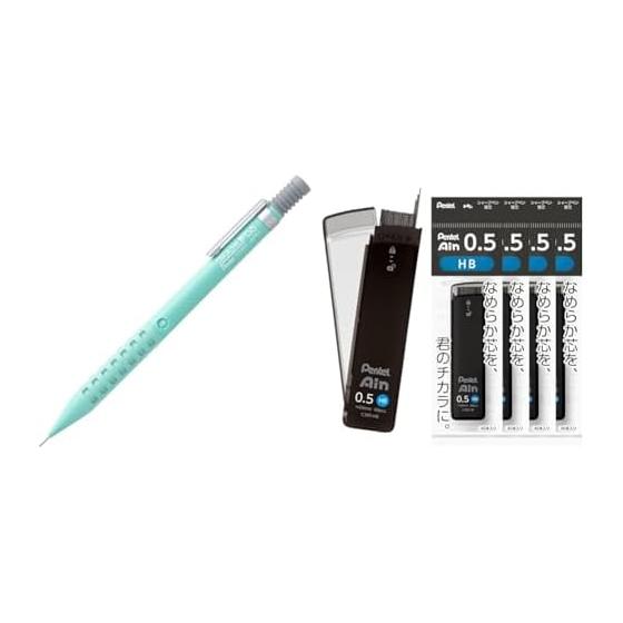 Pentel Smash Mechanical Pencil, 0.5mm, Emerald Green (Q1005-24A) with Pentel Ain 0.5mm HB Lead Refills (5 Pack, XC285-HB)